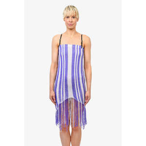 J.W. Anderson Purple/White Striped Fringe Dress w/ Leather Straps L